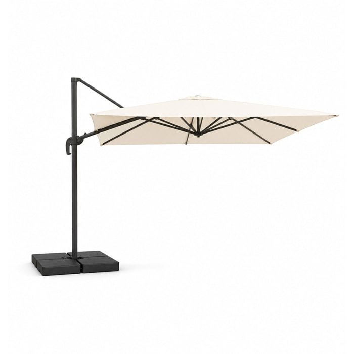 Parasol rectangulaire 4x3m déporté rotatif écru en aluminium GHAZIE