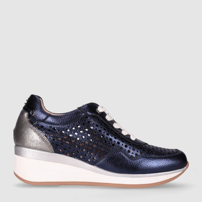 Zapatos de Piel - Marino - Tacón: 5 cm