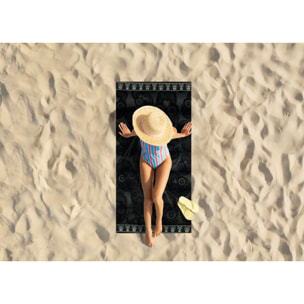 Telo Mare Spugna Jacquard Spiaggia Disegno Multiteschio Nero