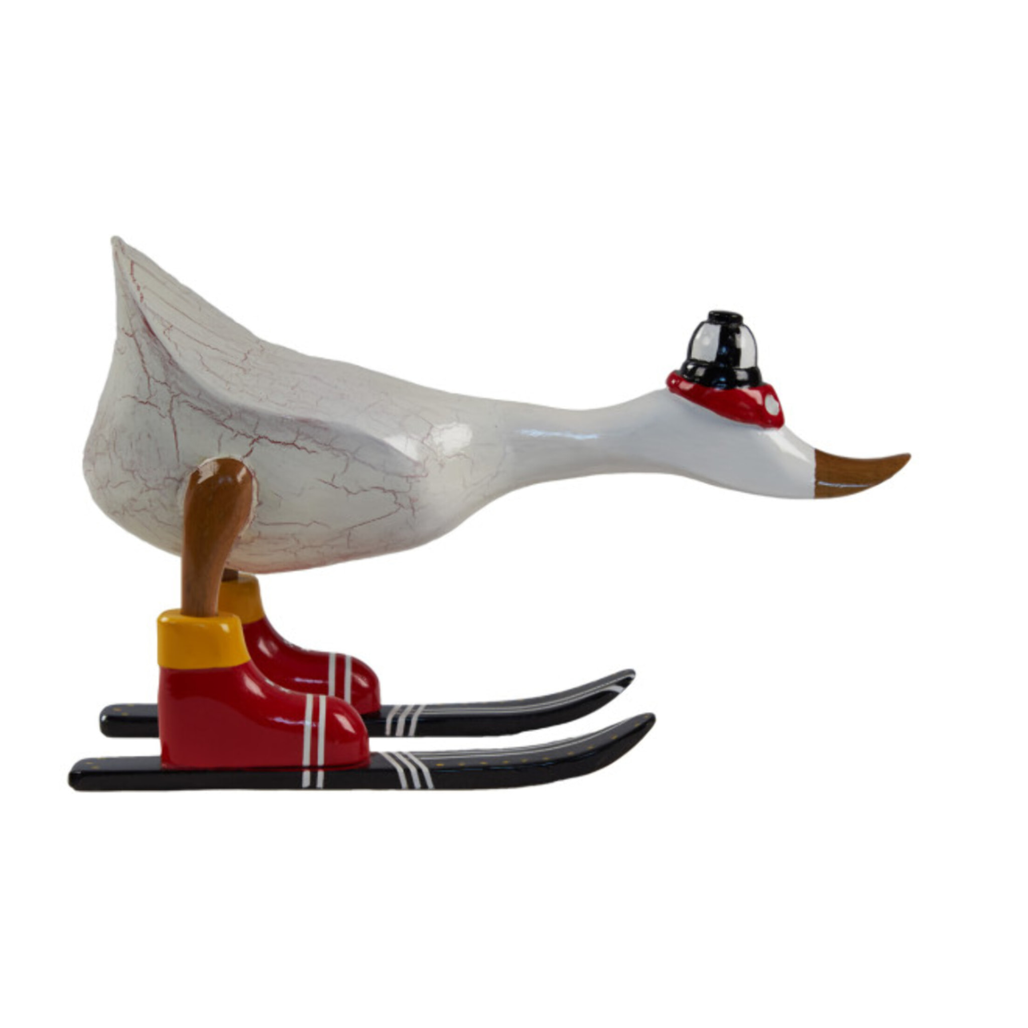 Statuette décorative Canard Skieur en Bois de Teck H. 18 cm – DAMAS