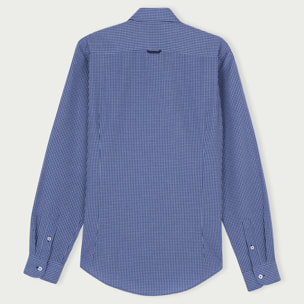 Camicia Uomo 1 Bottone Button Down Slim Cotone Poliestere Riga Stretta Blu\Bianco