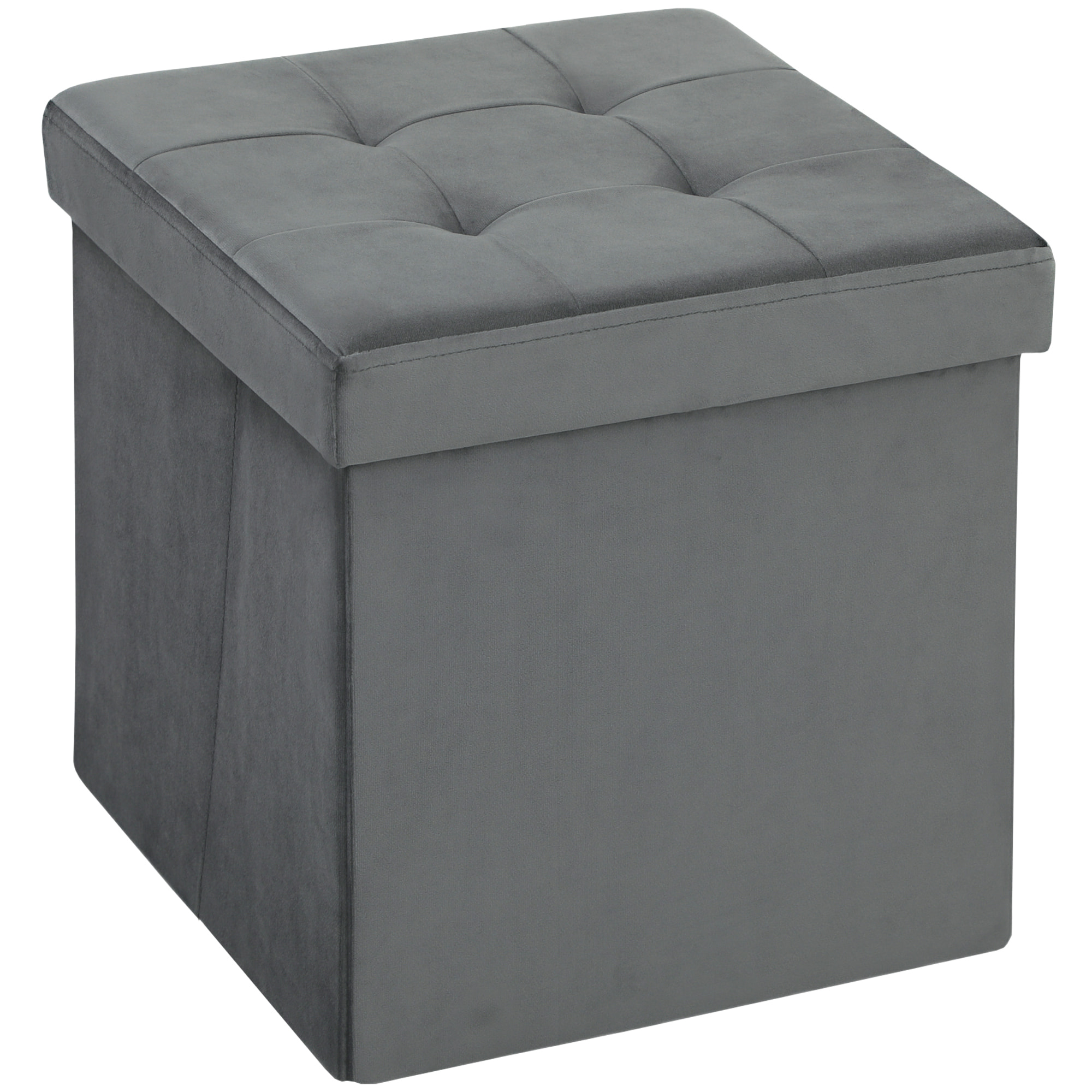 Pouf coffre velours effet capitonné pliable - pouf de rangement - dim. 38x38x38cm - gris