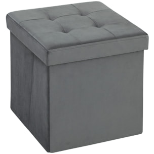 Pouf coffre velours effet capitonné pliable - pouf de rangement - dim. 38x38x38cm - gris