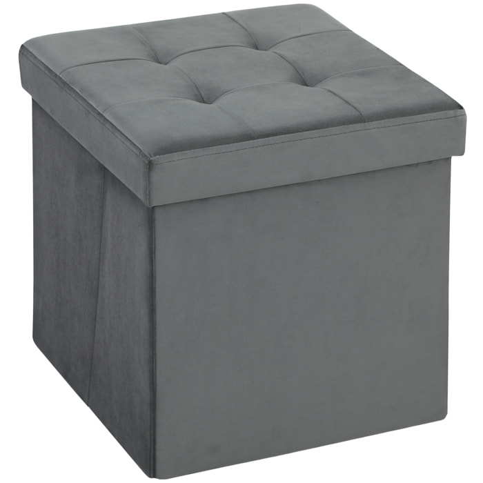 Pouf coffre velours effet capitonné pliable - pouf de rangement - dim. 38x38x38cm - gris