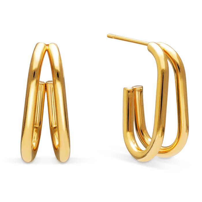 Pendientes Aro Mini Doble Bossa Acero Baño Oro