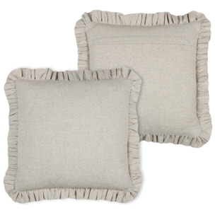 Coussin à volants en coton et lin - Ficelle