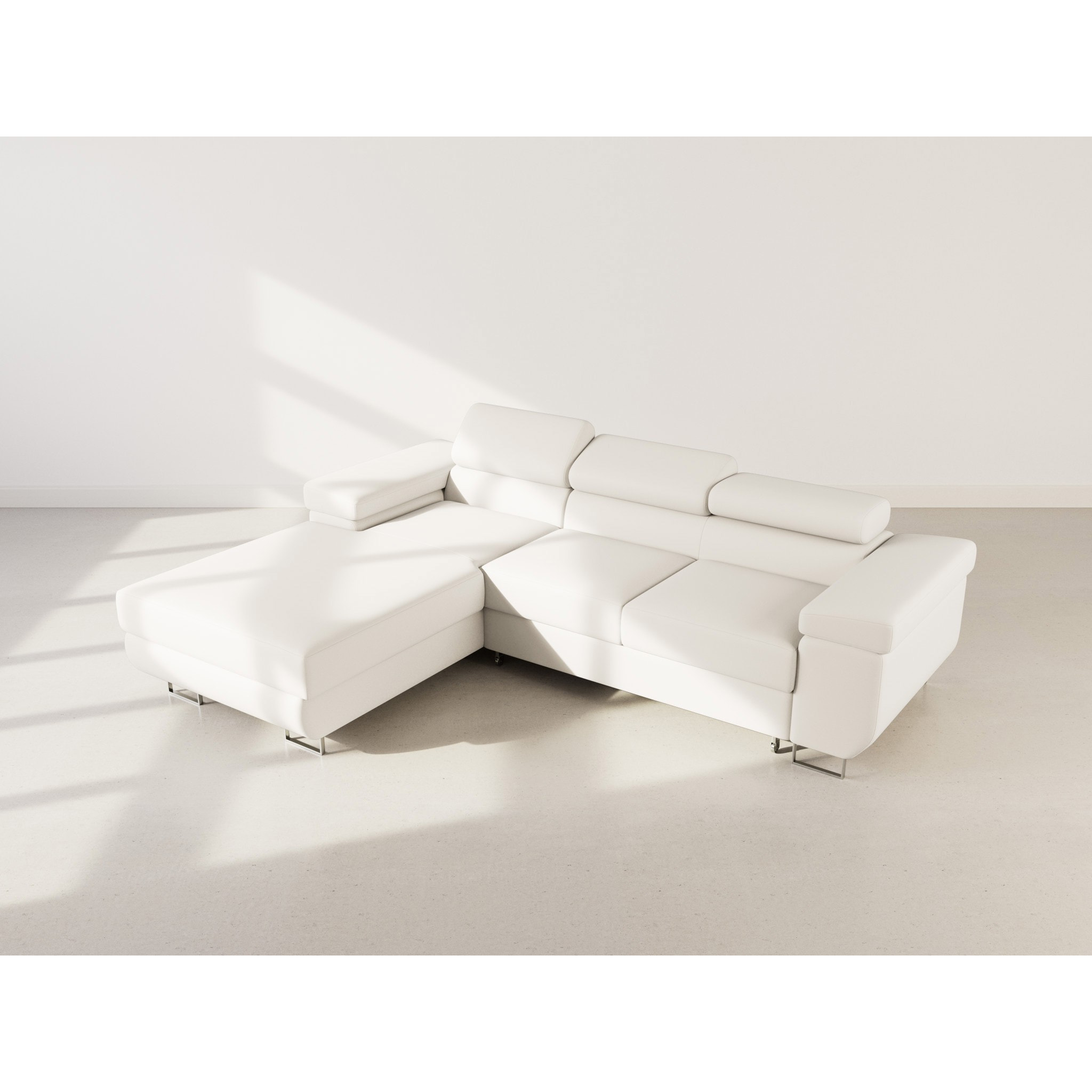 Pablo - canapé d'angle gauche - 6 places - convertible avec coffre et têtières réglables - en velours - Beige
