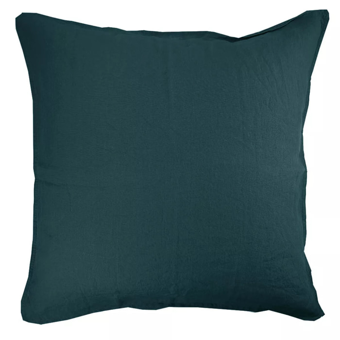 Taie d'oreiller pur lin lavé 160 g/m² uni bleu Syracuse petrole
