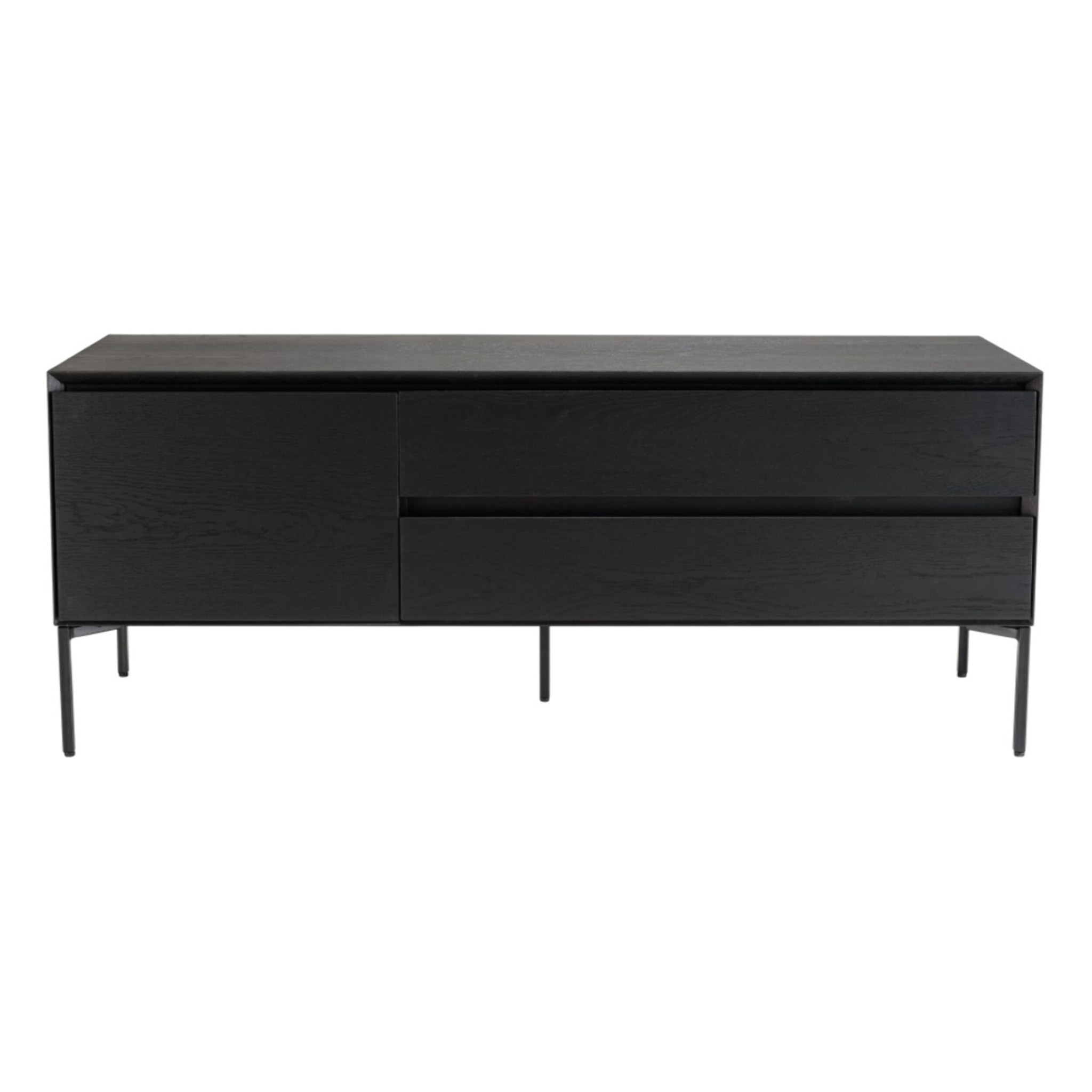 MAXENDRE - Meuble TV noir 1 porte 2 tiroirs pieds métal noir