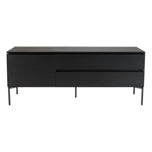 MAXENDRE - Meuble TV noir 1 porte 2 tiroirs pieds métal noir