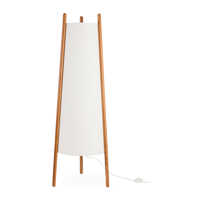 LEDS C4 Woody - Lámpara de Pie E27 Madera Clara Natural y Textil Blanco