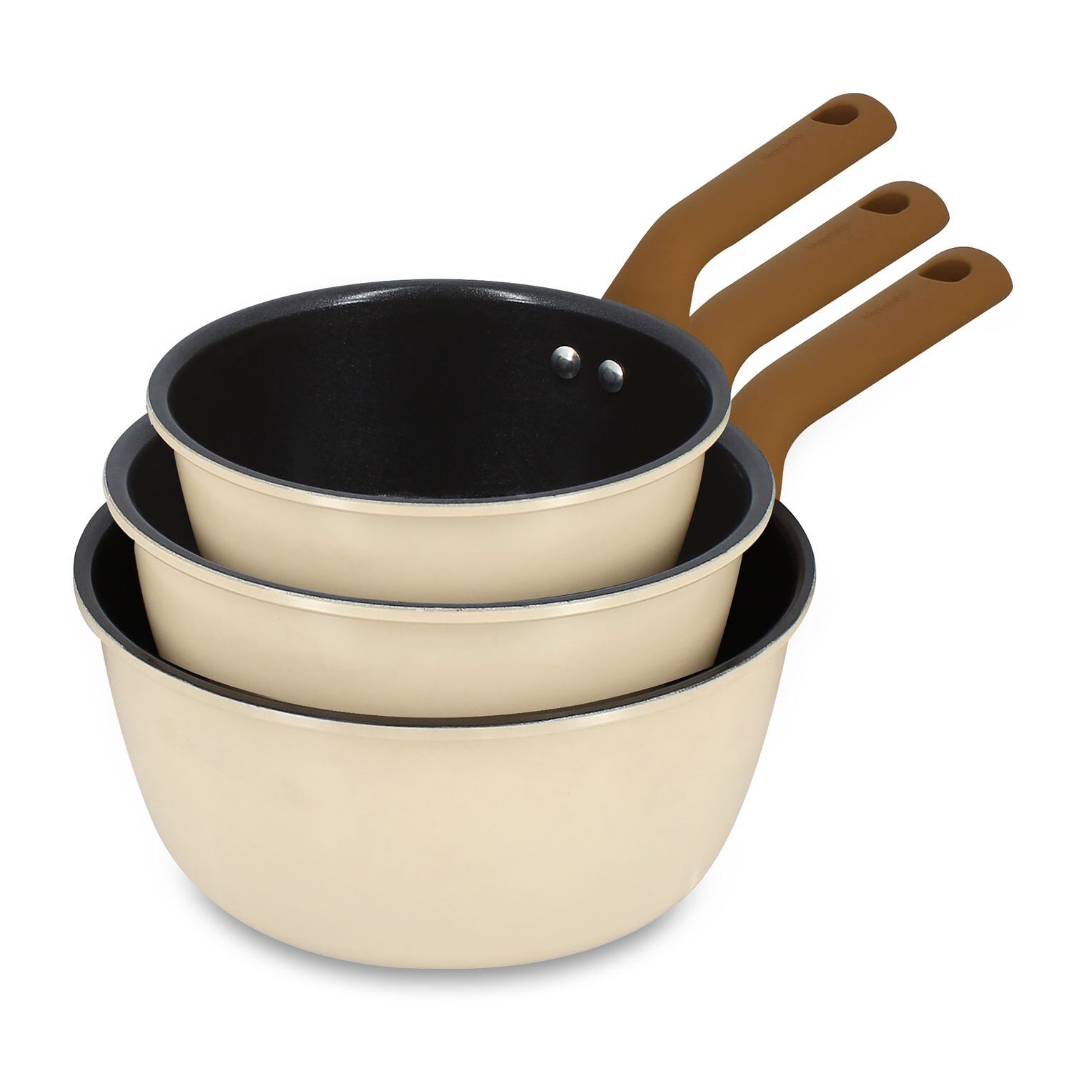 Set de 3 casseroles avec revêtement céramique en acier carbone beige  PRATICOOK