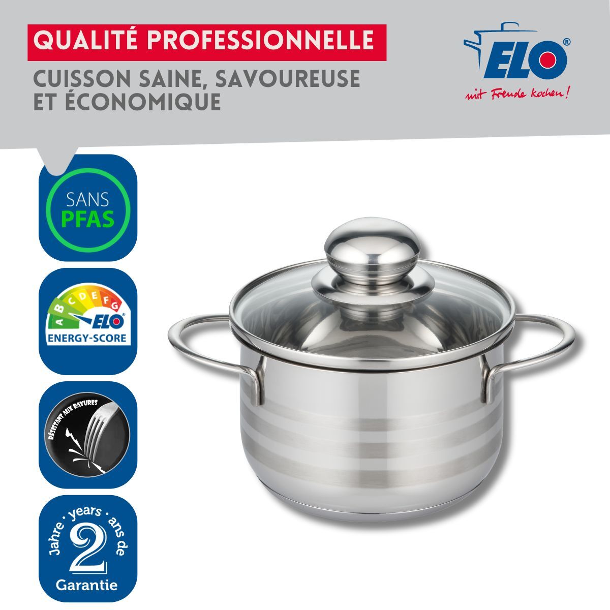 Faitout en acier inoxydable sans PFAS Elo Brillant