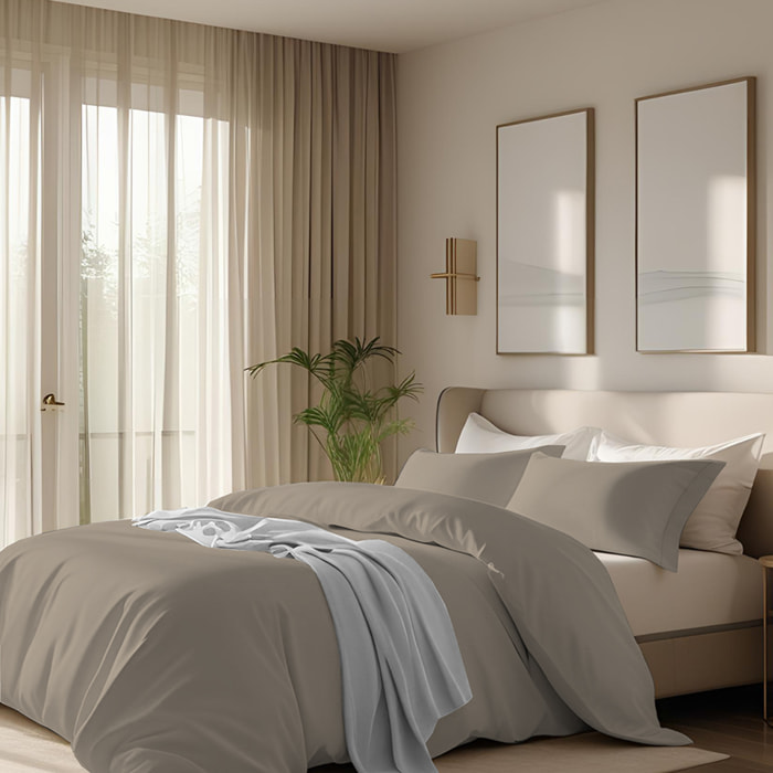 Parure copripiumino in raso tinta unita taupe