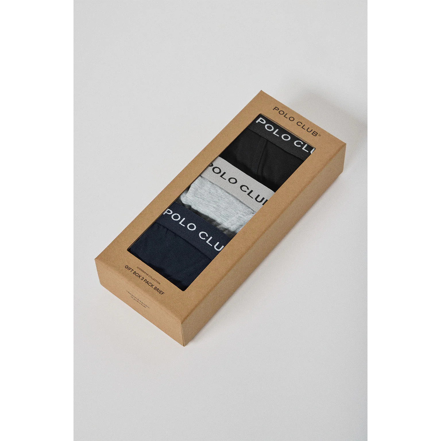 Pack di tre slip nero, grigio e blu marino con particolare Polo Club