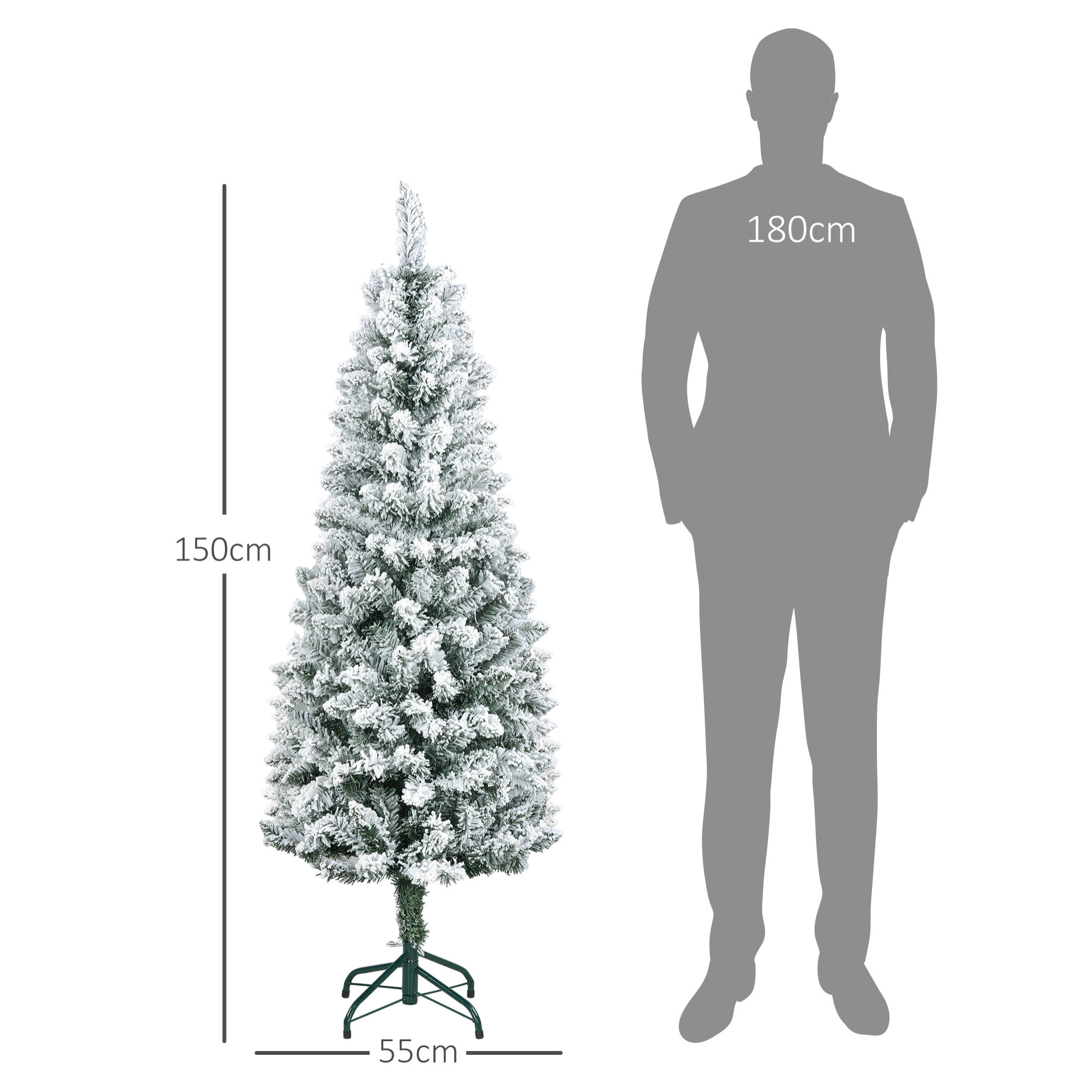 Árbol de Navidad 150 cm Árbol de Navidad Artificial Nevado con 317 Ramas y Soporte de Metal Árbol Navideño para Salón Interior Verde