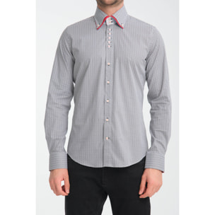 Camicia Uomo 2 Bottoni Button Down 7bottoni Doppio Coll Popeline Stretch Stampato Bianco/Nero