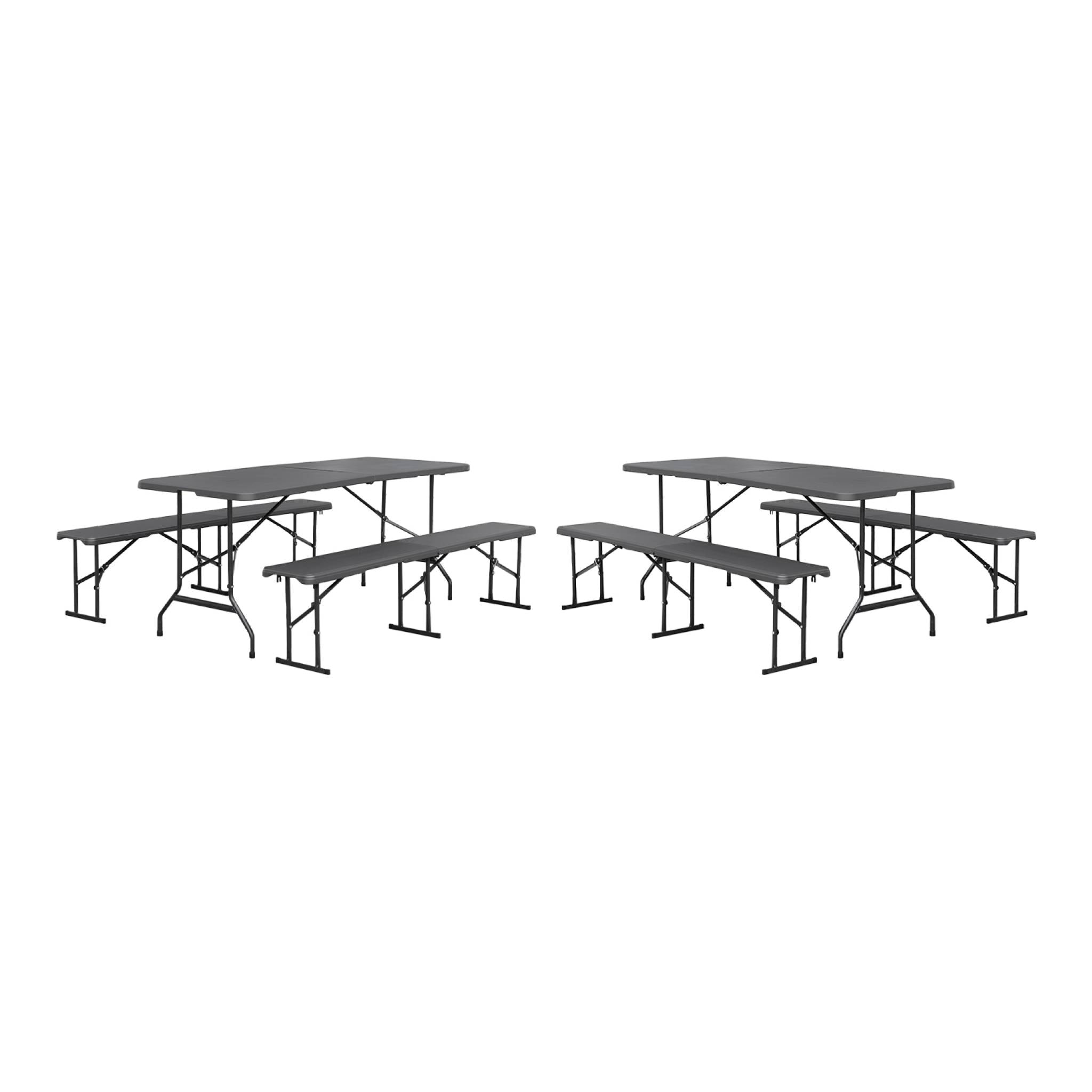Lot de 2 tables de réception pliantes acier 2 bancs Fiesta 180cm gris foncé