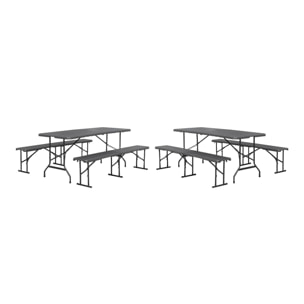 Lot de 2 tables de réception pliantes acier 2 bancs Fiesta 180cm gris foncé