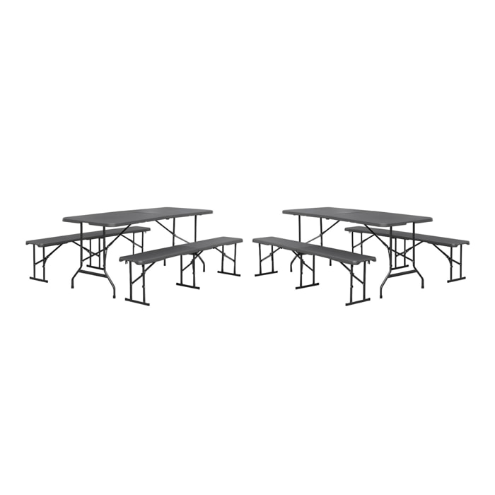 Lot de 2 tables de réception pliantes acier 2 bancs Fiesta 180cm gris foncé