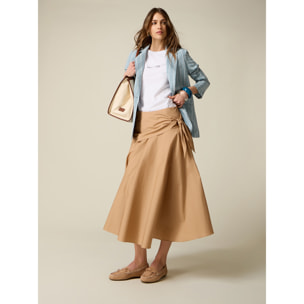 Oltre - Falda en A de popelín con nudo - Beige