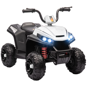 Quad Eléctrico para Niños de +3 Años Coche Eléctrico para Niños con Batería 12V Velocidad 5 km/h Faros Música MP3 Avance y Retroceso Carga 30 kg Blanco