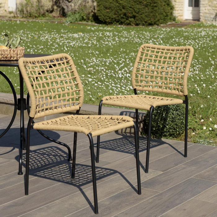 VIANNEY - Lot de 2 chaises de jardin en cordage tressé beige