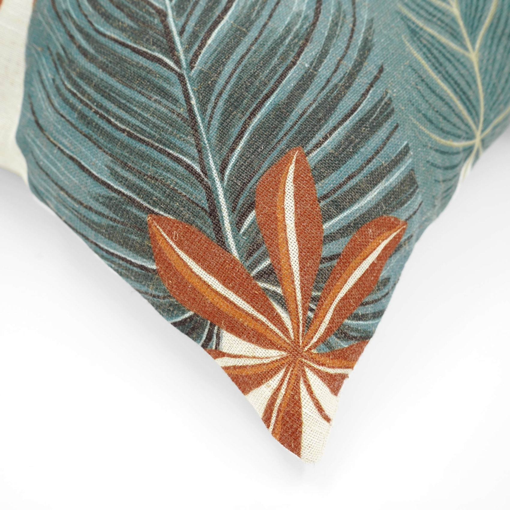 Coussin décoratif déhoussable en poly-lin imprimé à motif tropical - Vert