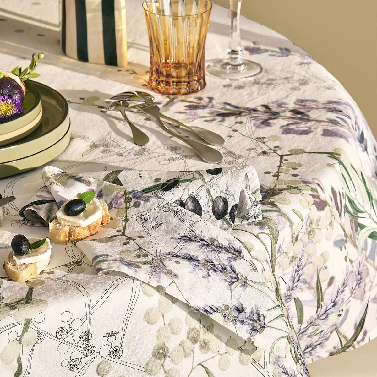 Serviette lin & coton lavé 150 g/m² imprimé violet Parfum de lavande mauve