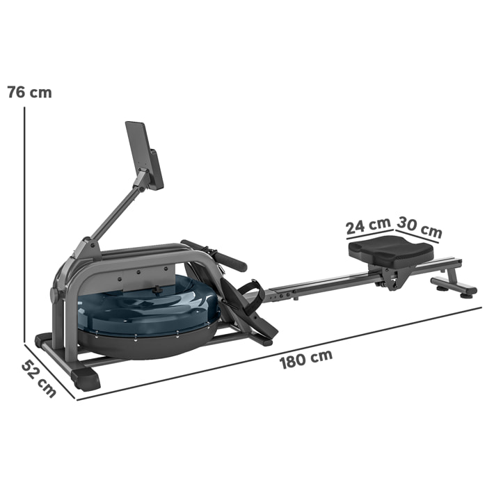 Rameur à eau rameur pliable 6 niveaux de résistance écran LCD multifonction support tablette noir