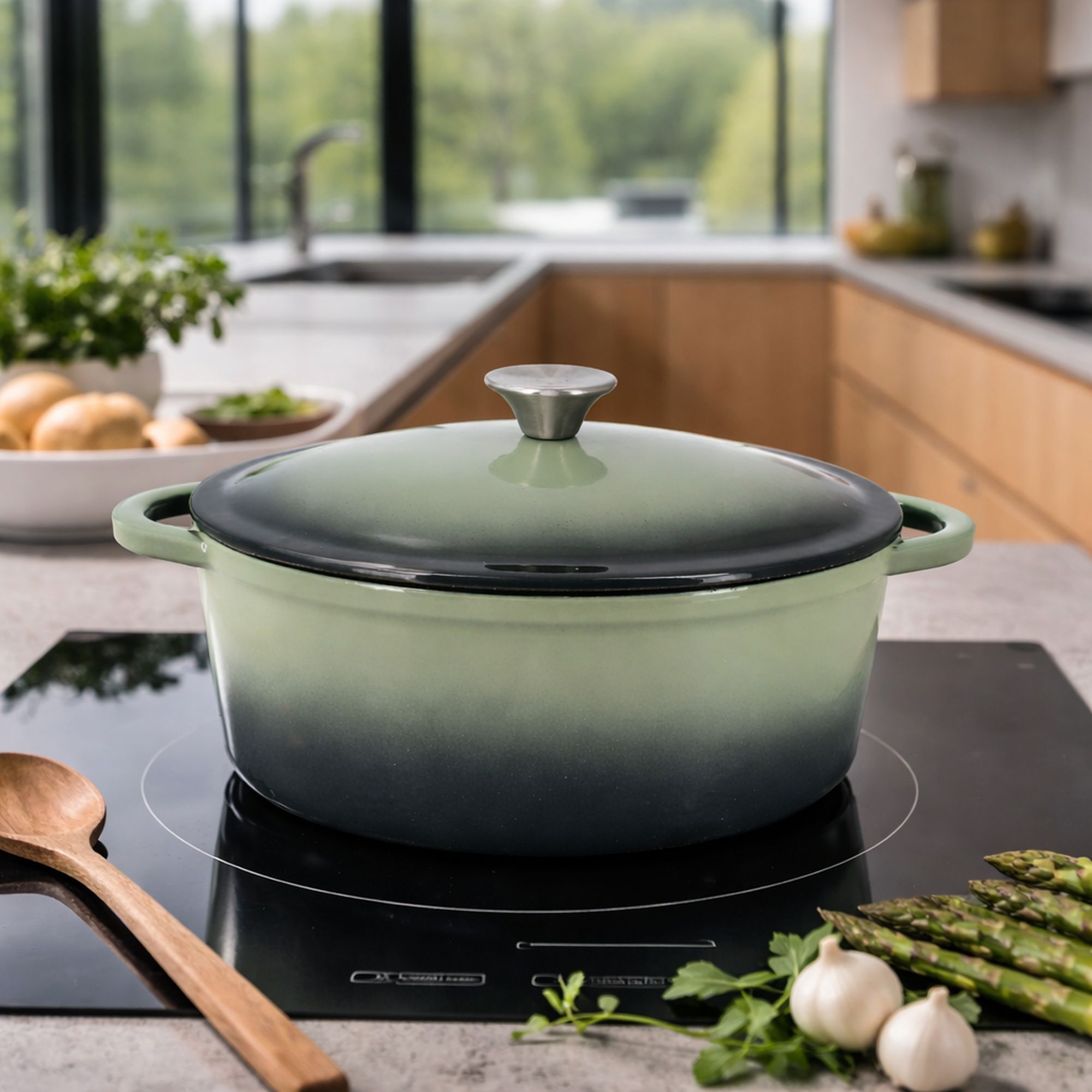 Cocotte en fonte verte ovale 4L VOLCANO