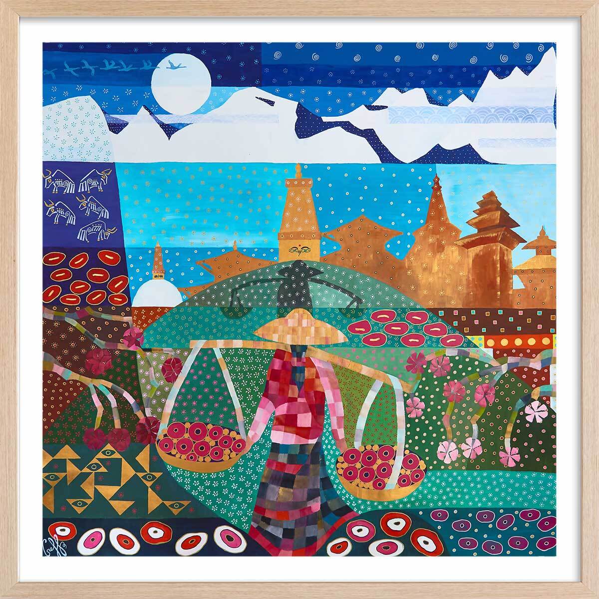 Affiche  voyage au népal Affiche + cadre en bois - Chêne