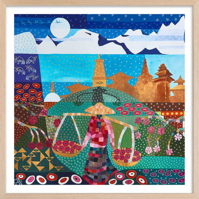 Affiche  voyage au népal Affiche + cadre en bois - Chêne