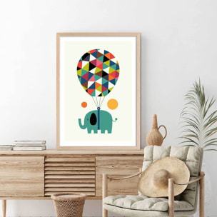 Affiche enfant hot air balloon jumbo Affiche + cadre en bois - Chêne