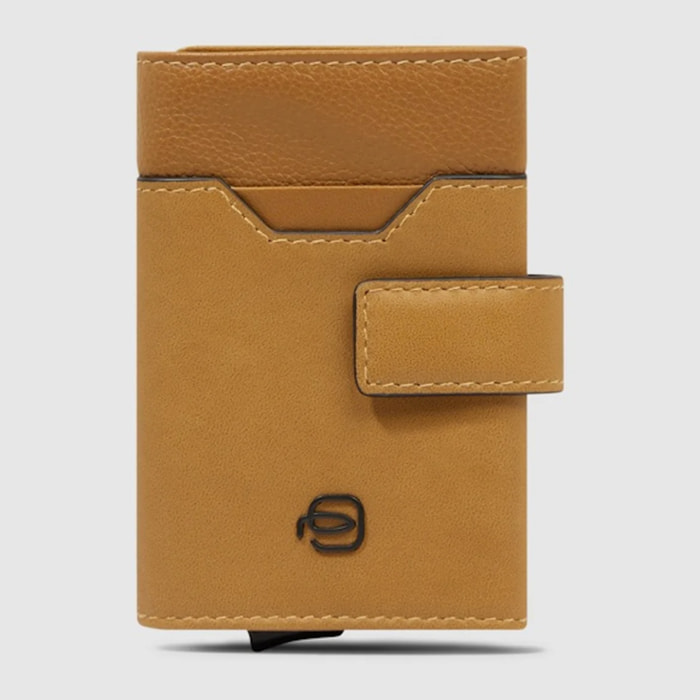 Piquadro Portacarte automatico in metallo e pelle, schermato con protezione RFID