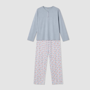 Pijama largo de algodón con escote pico solta índigo