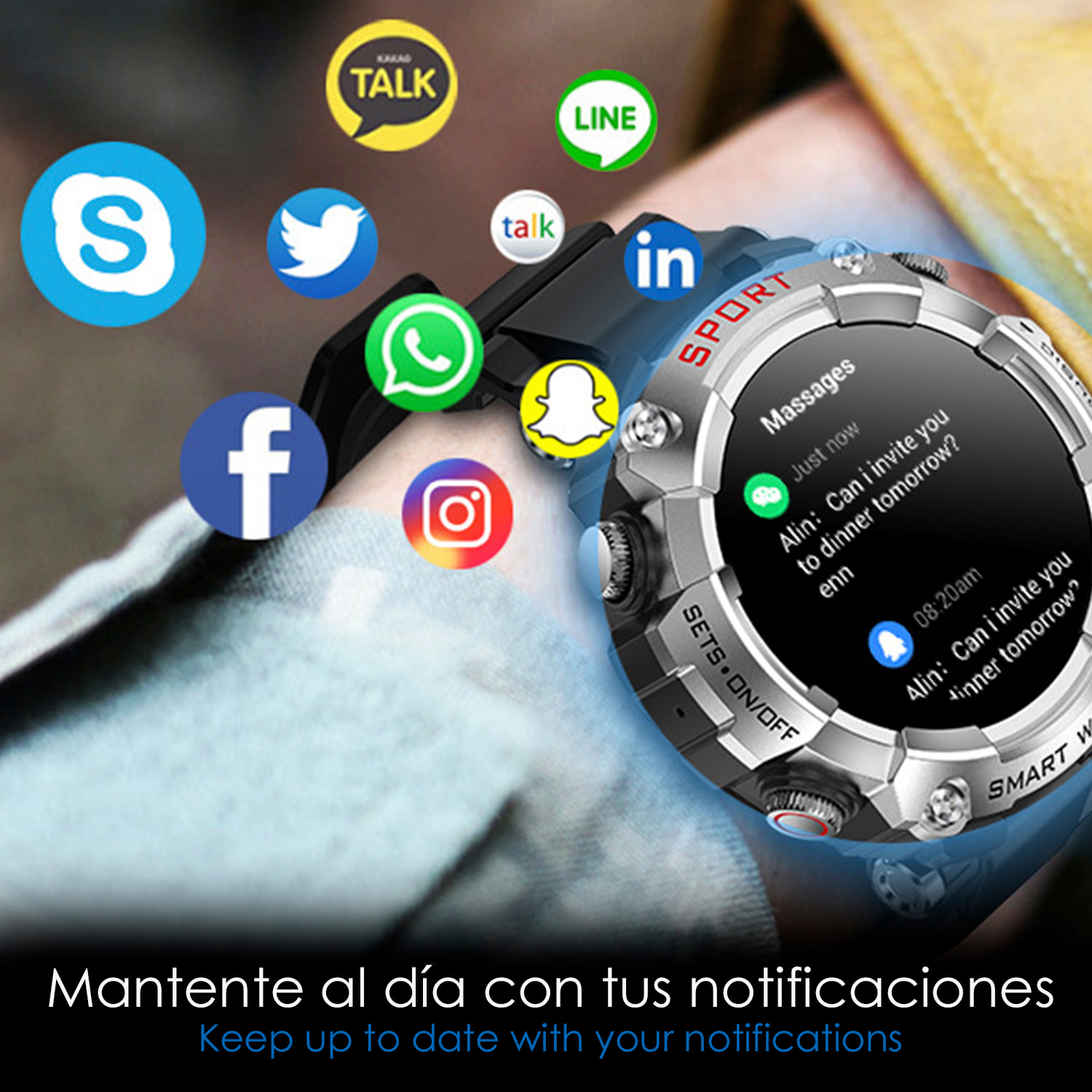 DAM Smartwatch T96 con auriculares TWS intergados. Reproducción musical del propio smartwatch y externa. Funciones deportivas y salud. 5,3x1,6x5,3 Cm. Color: Negro