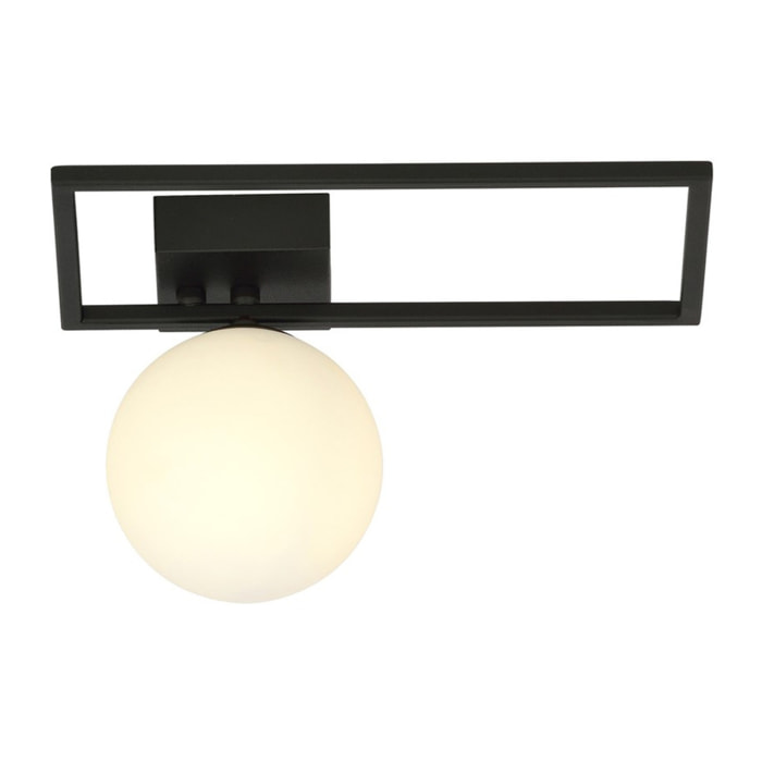 Lampada a soffitto Imago in metallo nero e vetro opalino