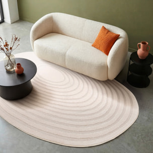 Tapis intérieur forme de galet motif circulaire crème Amanda 160x230cm