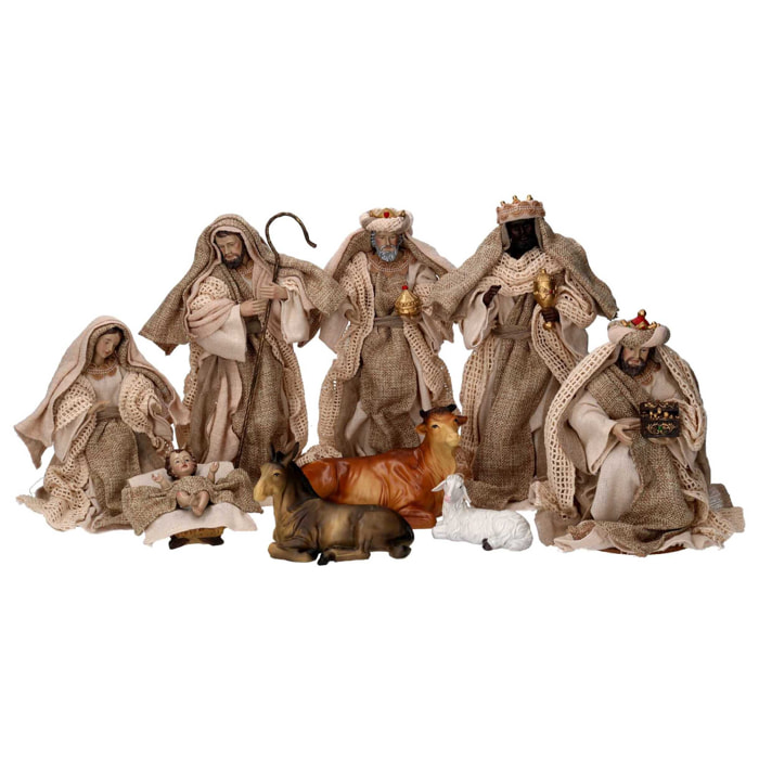 Presepe in tessuto set 9pz beige cmh25,5