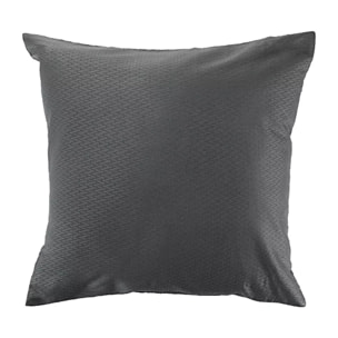 Taie d'oreiller satin de coton motif jacquard anthracite Vibrato titane