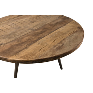 ALIDA - Table basse d'appoint marron ronde 55x55cm teck recyclé pieds métal