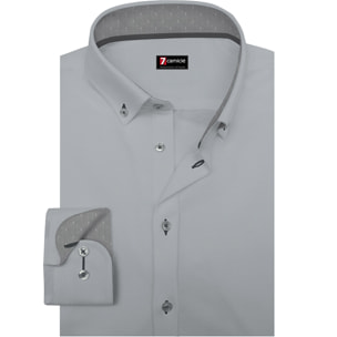 camicia uomo 1 bottone button down slim Satin Unito Grigio