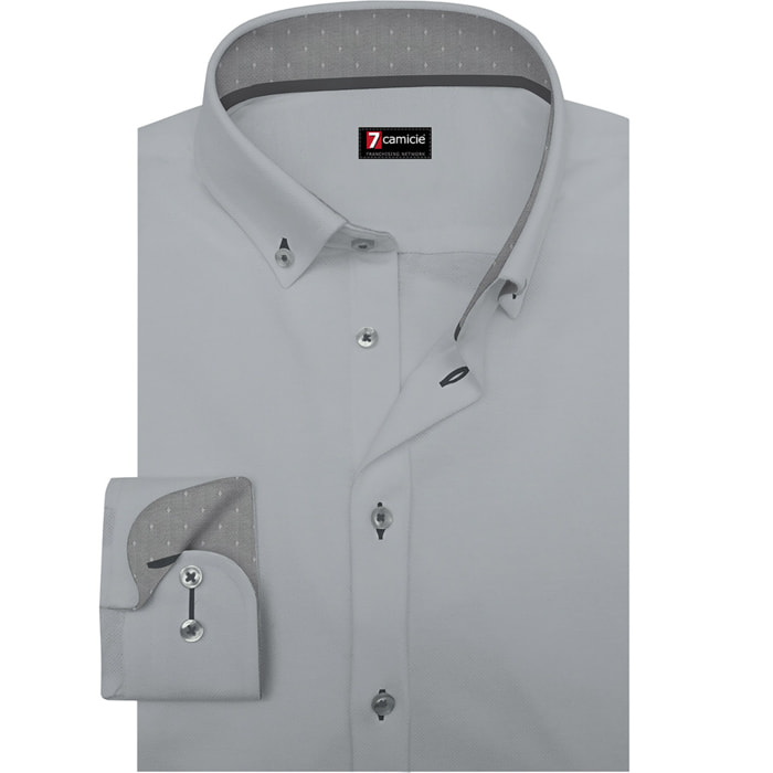 camicia uomo 1 bottone button down slim Satin Unito Grigio