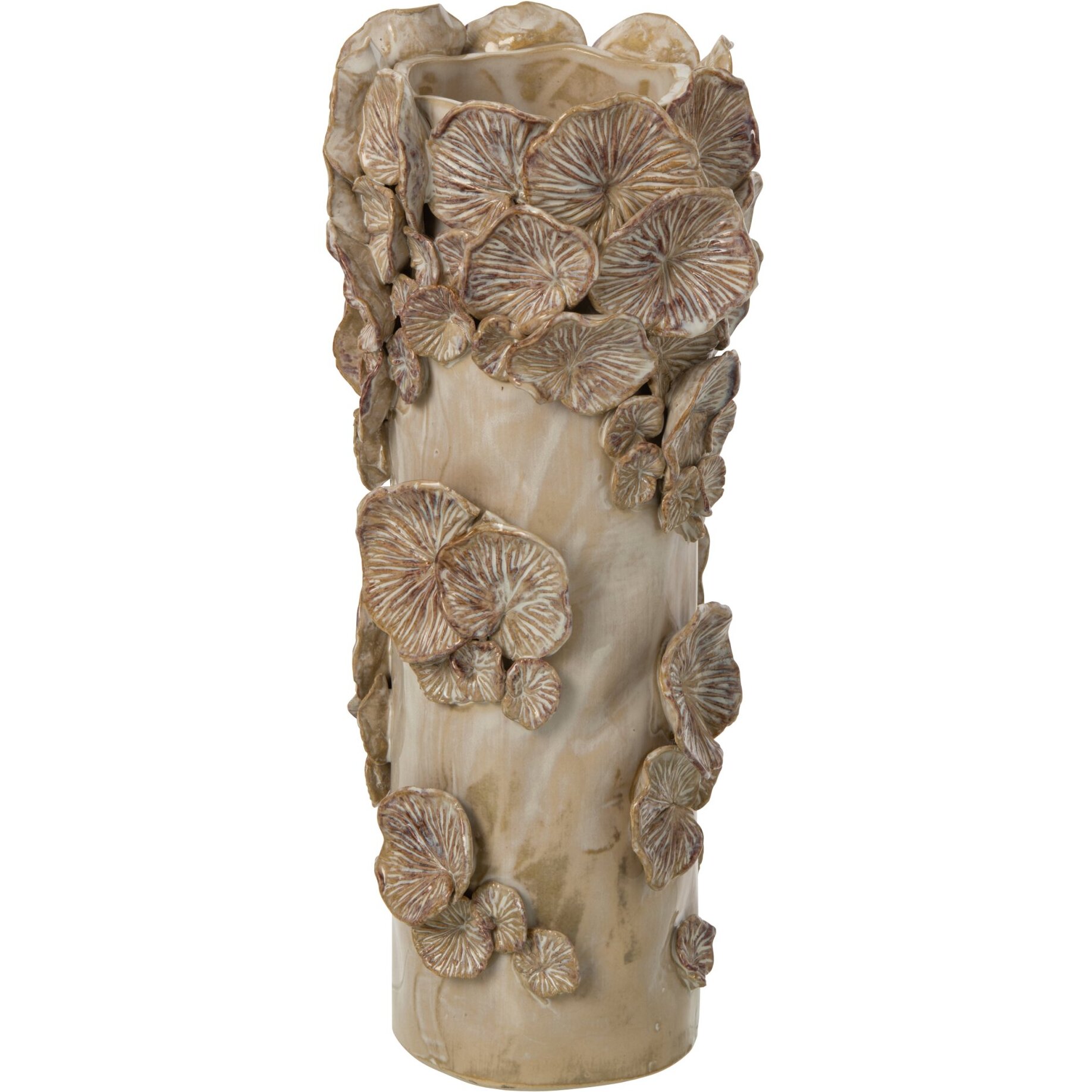 J-Line vase Mushrooms cylindre - grès - écru/beige - small
