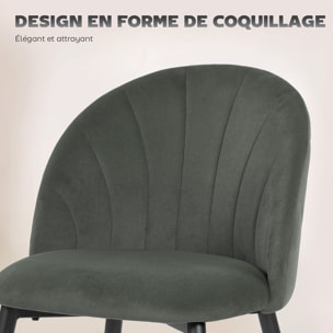 Lot de 2 chaises velours design coquillage piètement métal noir gris