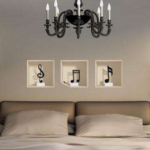 Stickers muraux 3D | Sticker Mural Autocollant effet 3D Notes de musique - Stickers adhésifs 3D Chambre Salon Trompe l'oeil