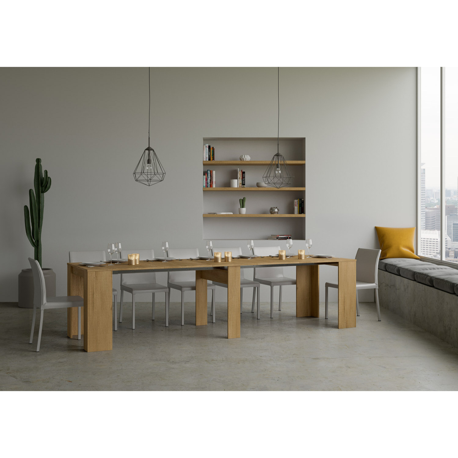 Consola extensible 90x40/308 cm Basic Roble Natural