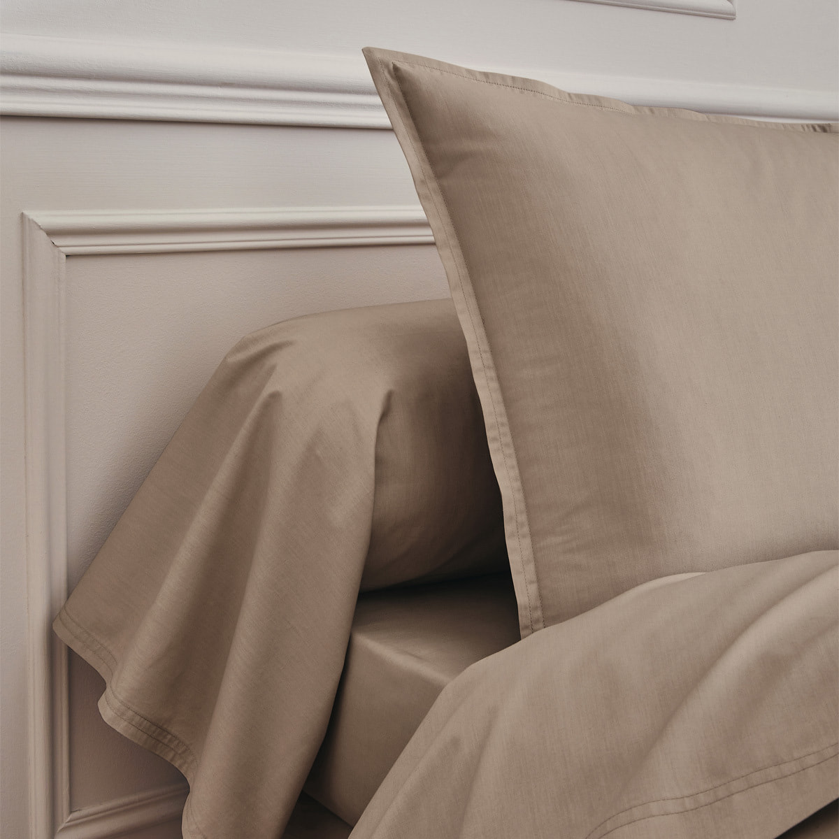 Taie d'oreiller unie en percale de coton, PREMIÈRE, Taupe