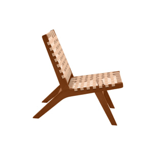 Fauteuil lounge en bois massif et sangles beiges LUCEA